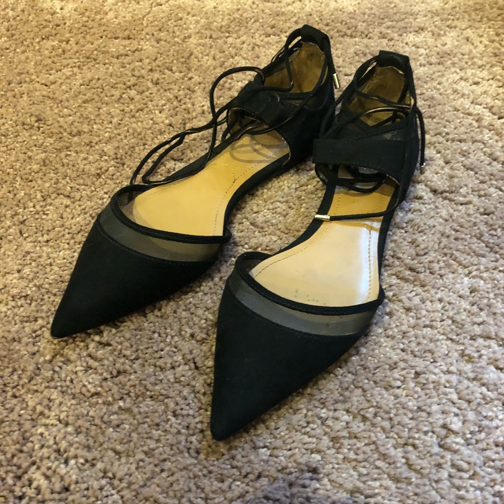 Zara black ankle tie flats